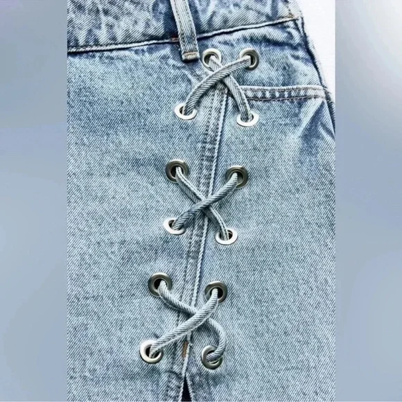NWT Zara Denim Lacing detail Mini Skirt - Picture 6 of 8
